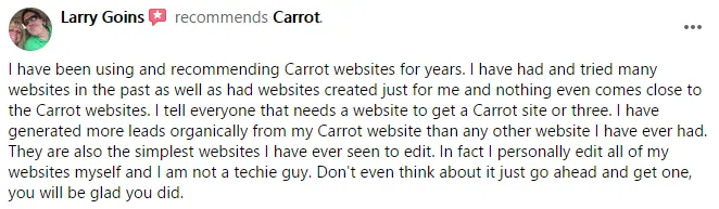 Larry Goins recommending Carrot websites
