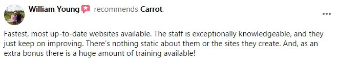 William Young recommending Carrot's websites and staff