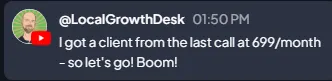 Local Growth Desk sharing a new client signed at $699 per month